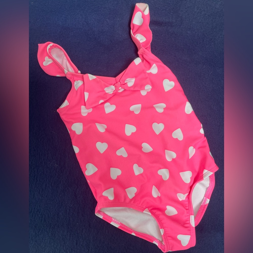 Carters Heart Pink and White Bathing Suit- Size 2T- Excellent Condition